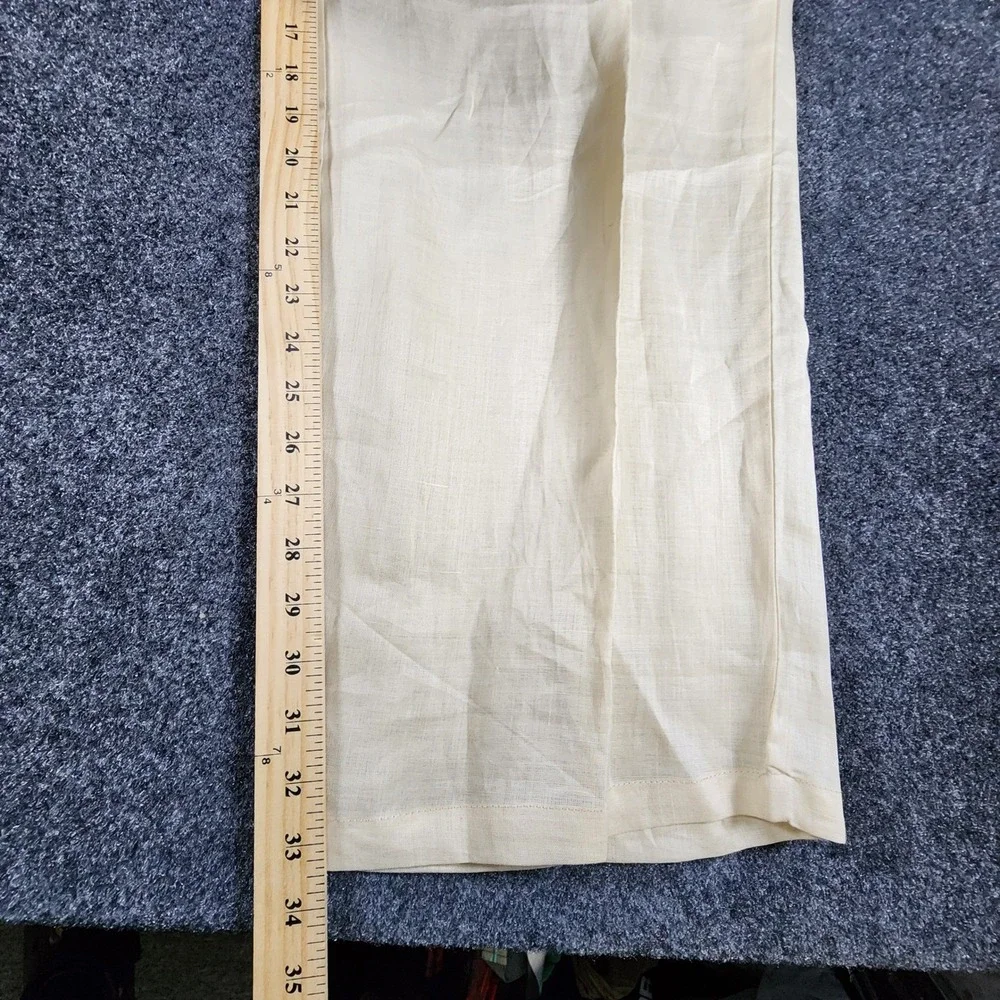 Godbody Collection Mens Linen Pants 44/33 Cream Pleated Elastic Waist Trousers